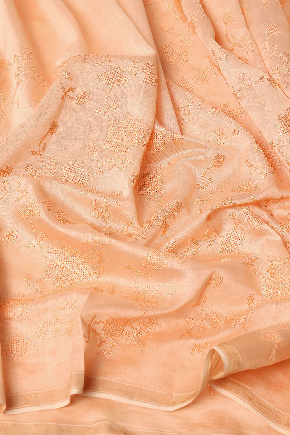 Light Orange Pure Silk Cotton Embroidered Saree image number null