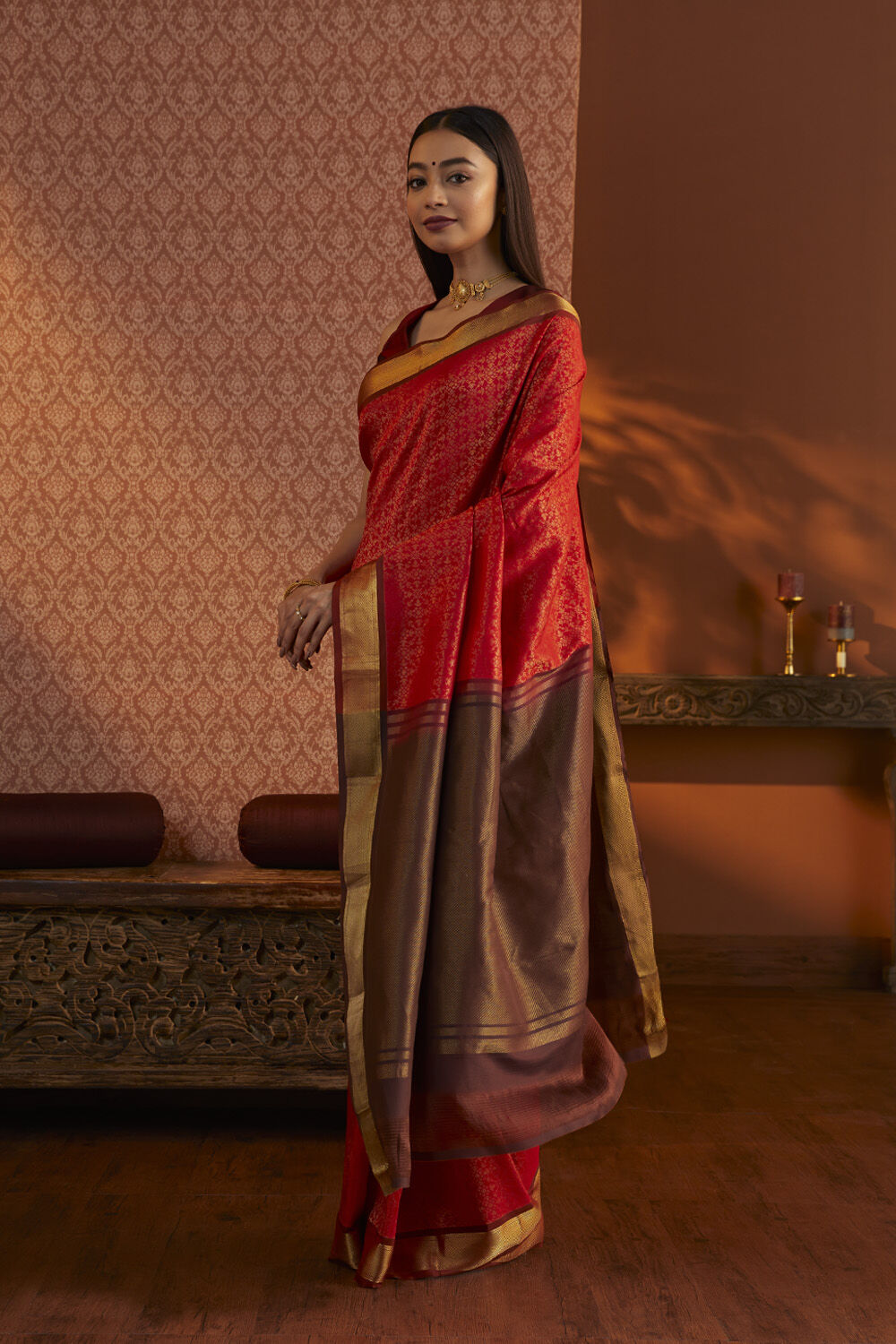 Red Woven South Silk Tencel Saree image number null