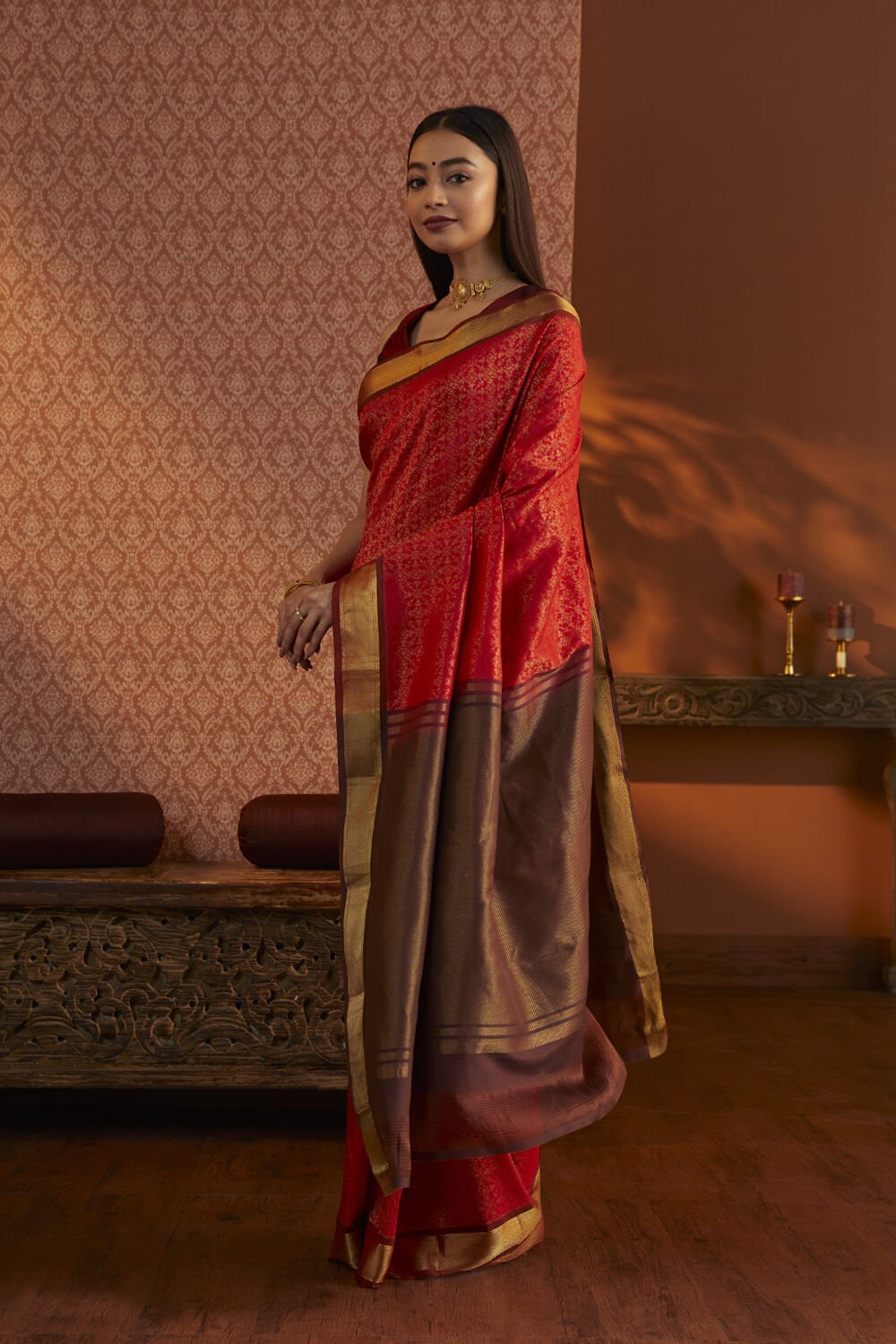 Red Woven South Silk Tencel Saree image number null