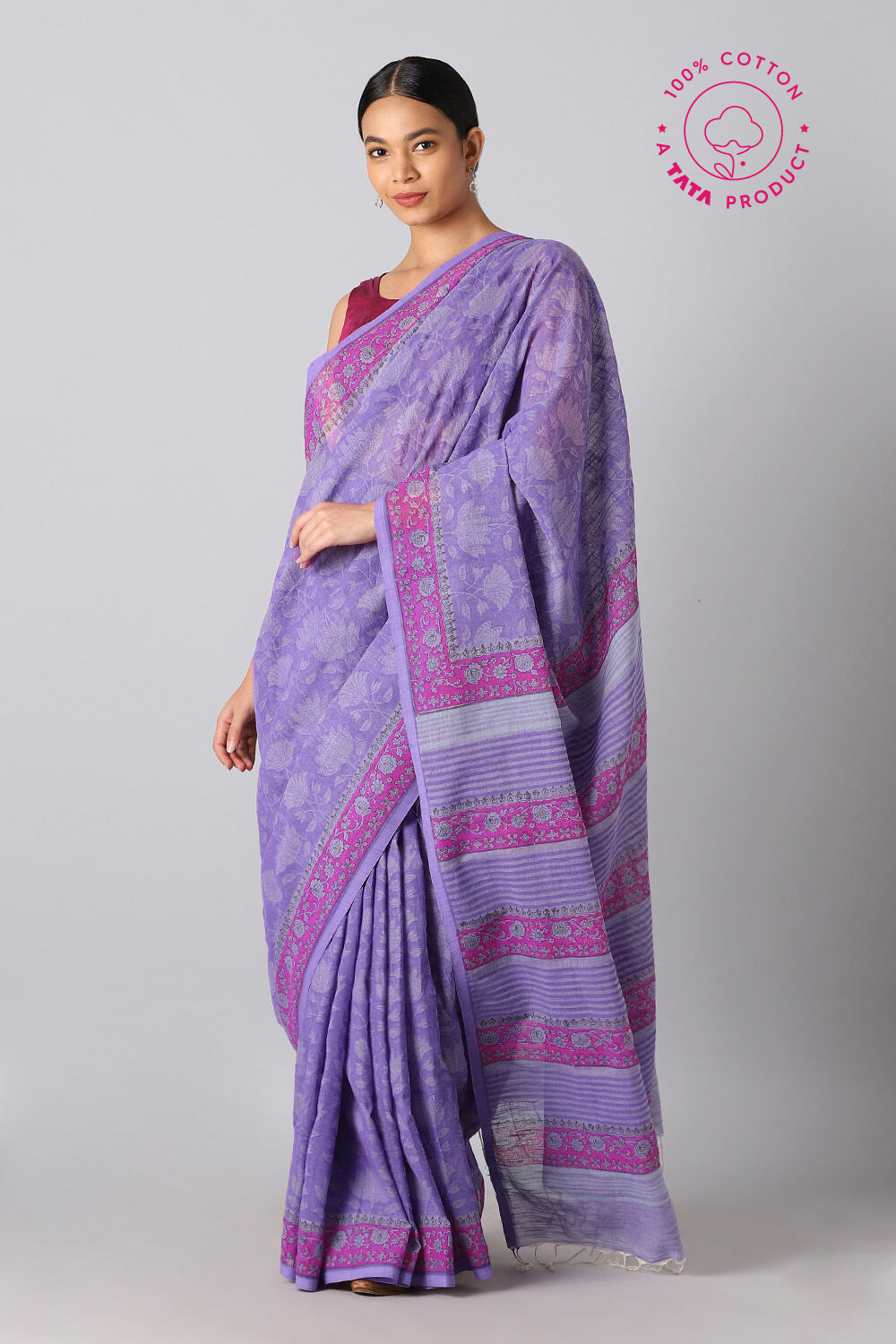 Violet Pure Cotton Printed Saree image number null