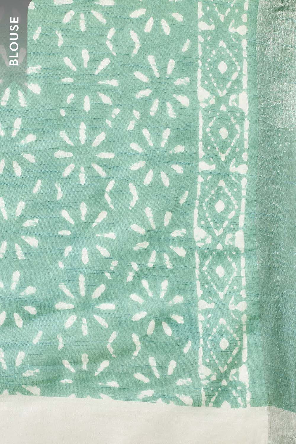 Green Block Printed Cotton Viscose Saree image number null