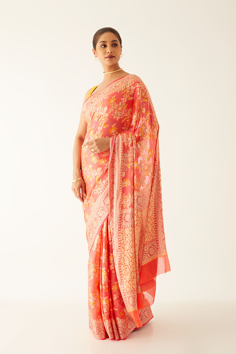 Pink Pure Georgette Banarasi Brocade Saree image number null