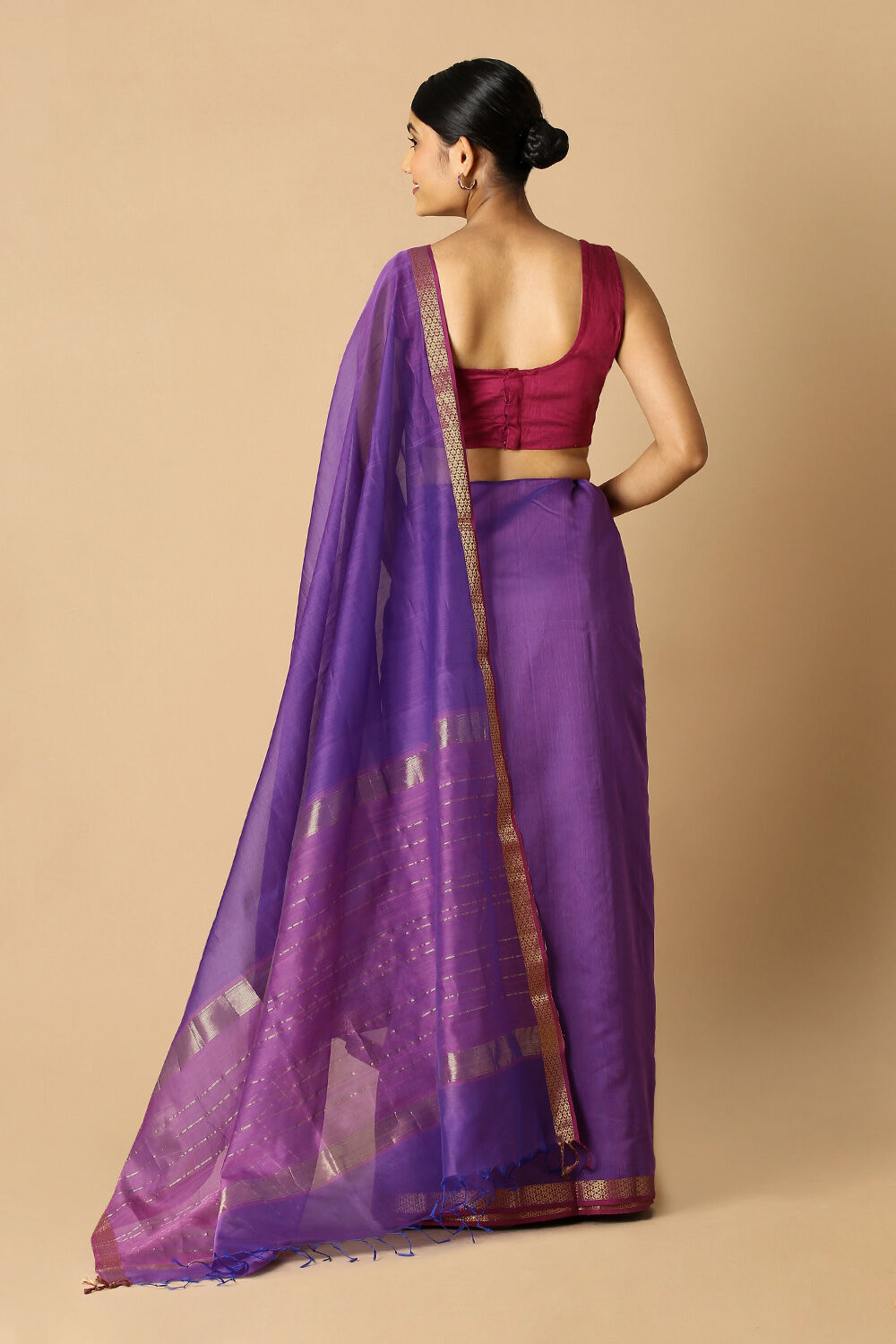 Purple Pure Silk Cotton Maheswari Saree image number null