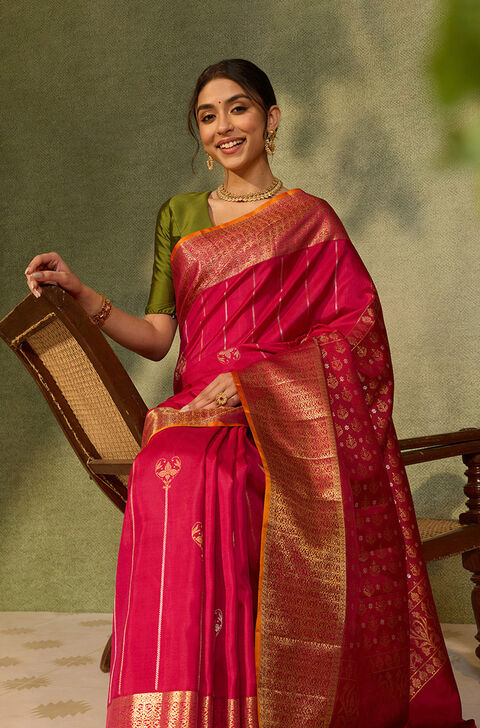 Pink Pure Silk Woven Kanjivaram Saree