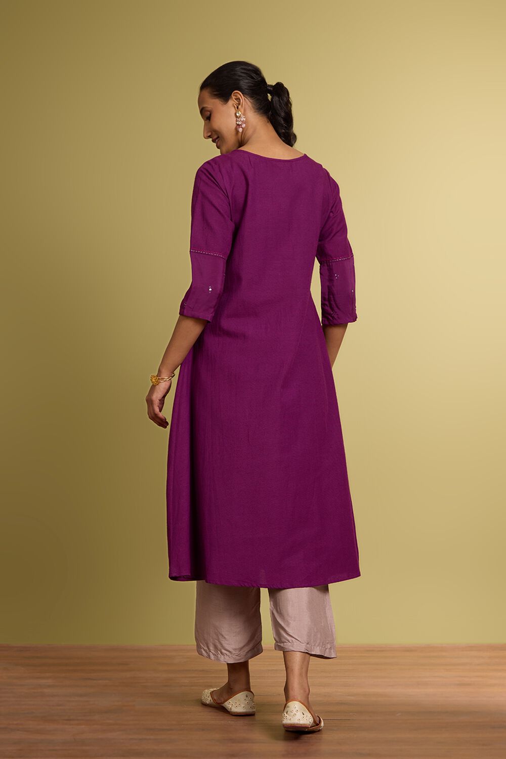 Violet Cotton Viscose Mukaish Kurta image number null