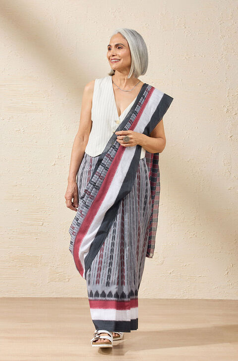 Grey Odisha Pure Cotton Ikat Saree