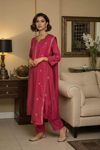 Pink Viscose Embroidered Kurta Set image number
