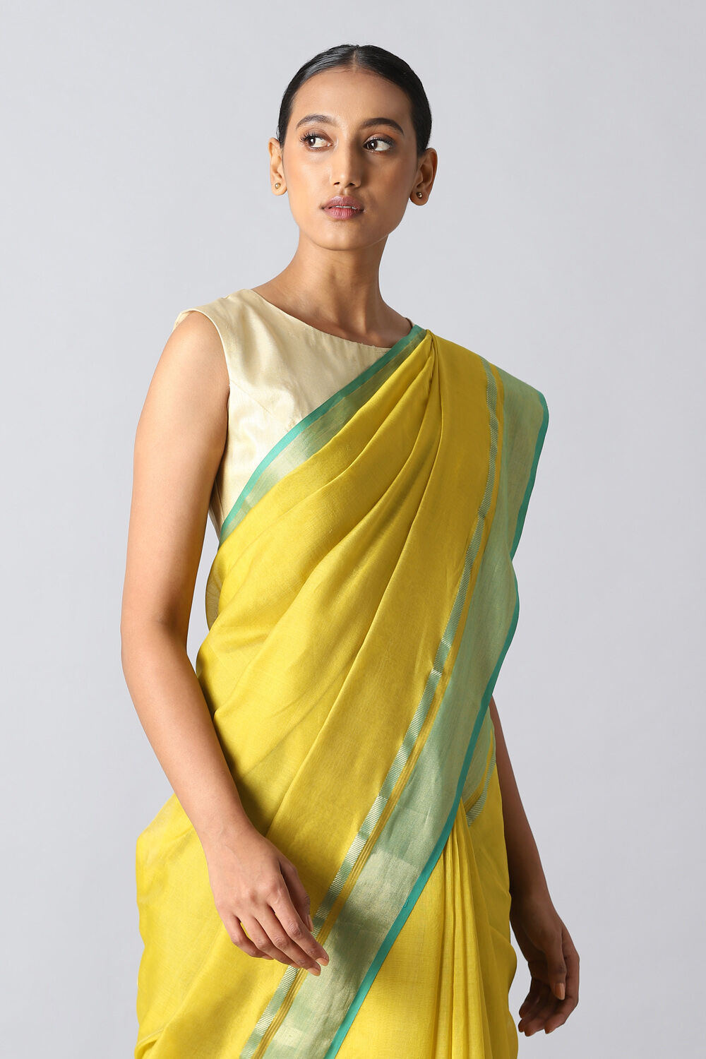 Yellow Pure Silk Cotton Maheswari Saree image number null