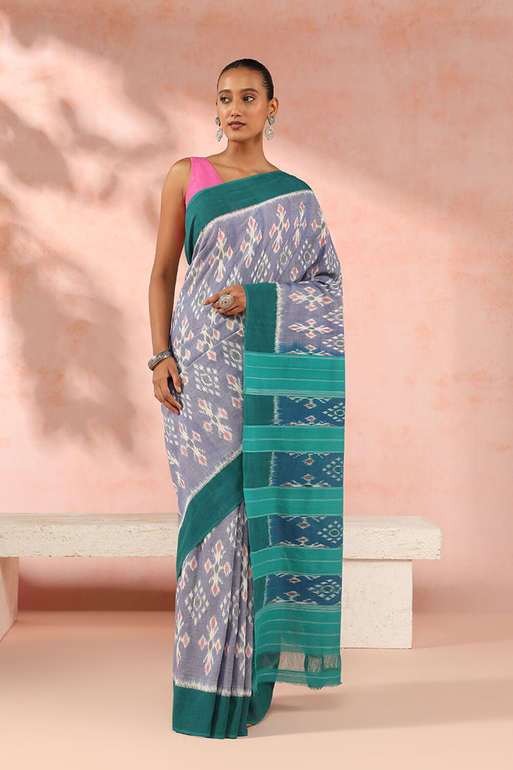 Purple Pure Cotton Pochampalli Ikat Saree image number null