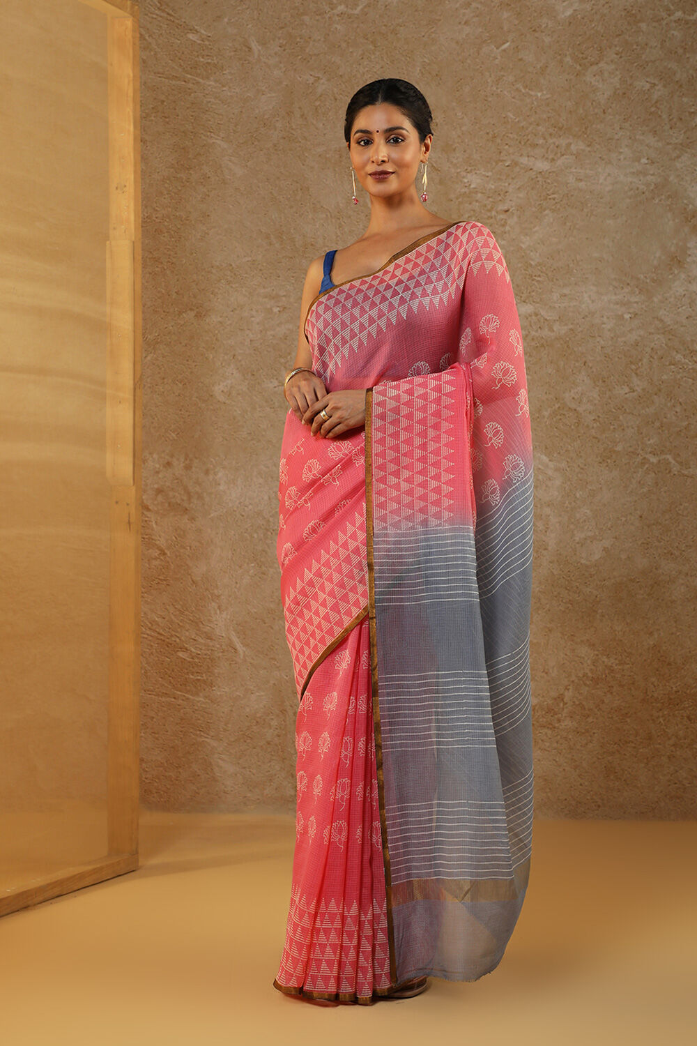 Pink Rajasthan Block Printed Pure Silk Kota Saree image number null