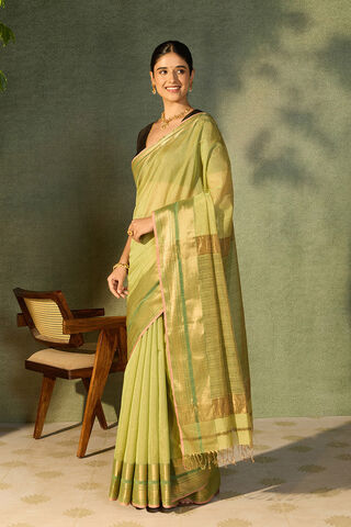 Light Green Woven Pure Tissue Cotton Maheshwari Saree thumbnail image number null
