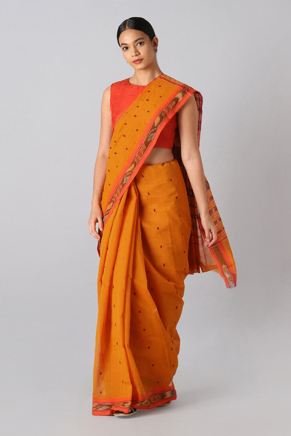 Yellow Pure Cotton Sambalpuri Ikat Saree image number null