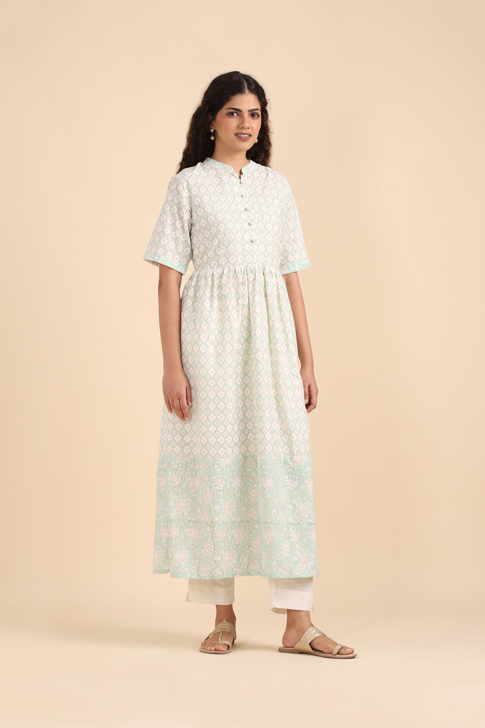 Light Green Cotton Block Printed Kurta image number null