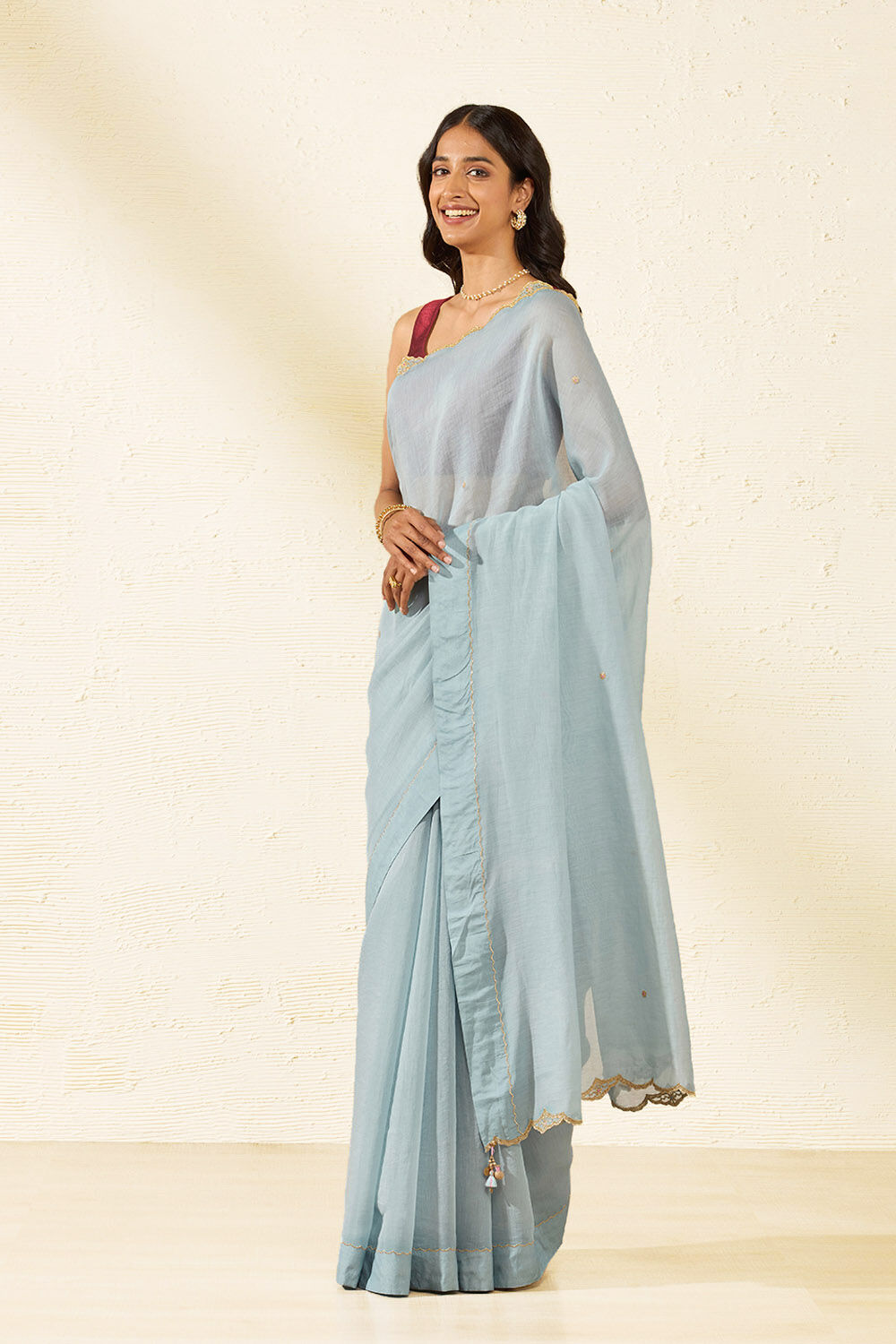 Light Blue Pure Silk Cotton Embroidered Saree image number null