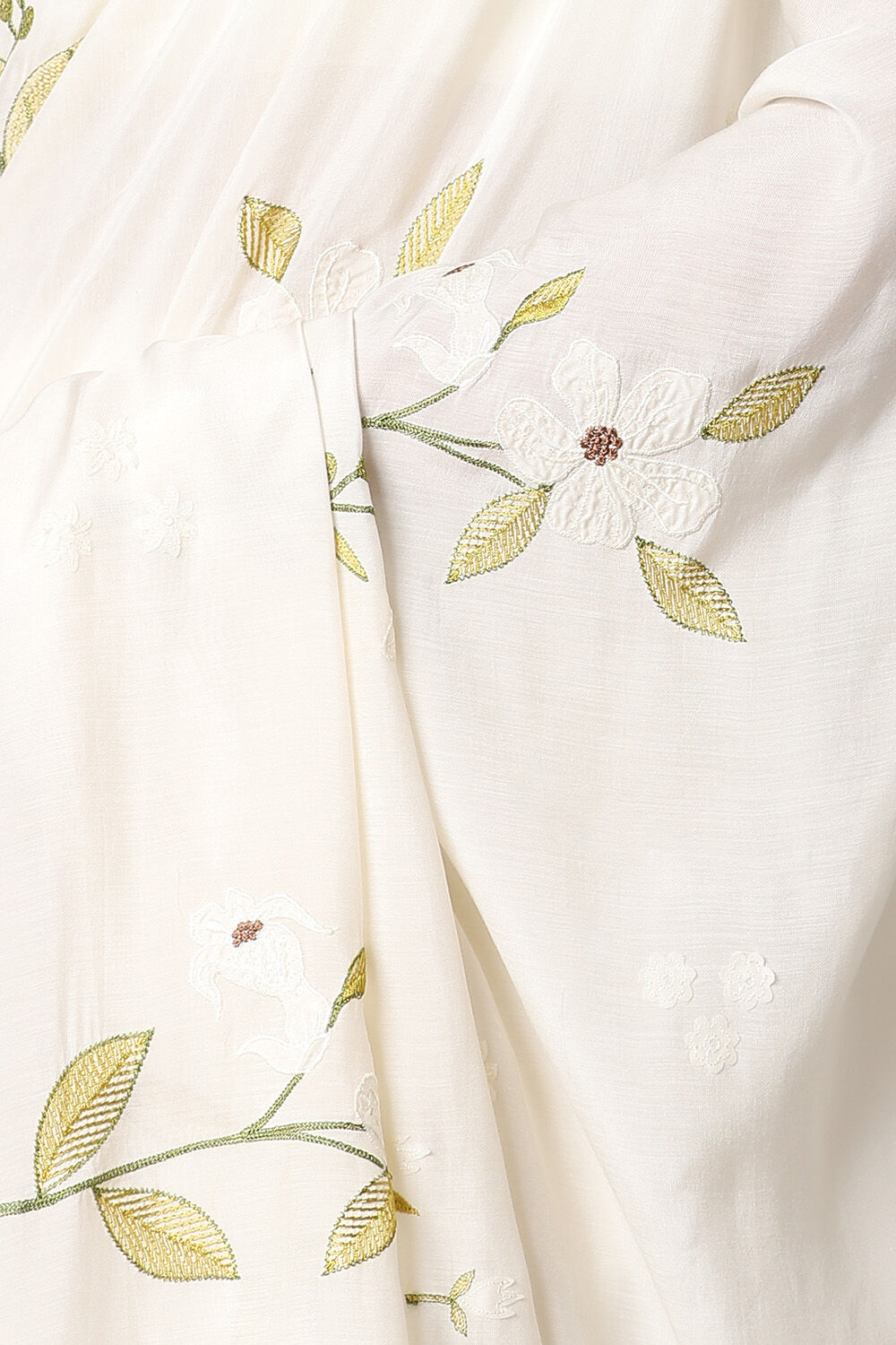 Off White Viscose Embroidered Saree image number null