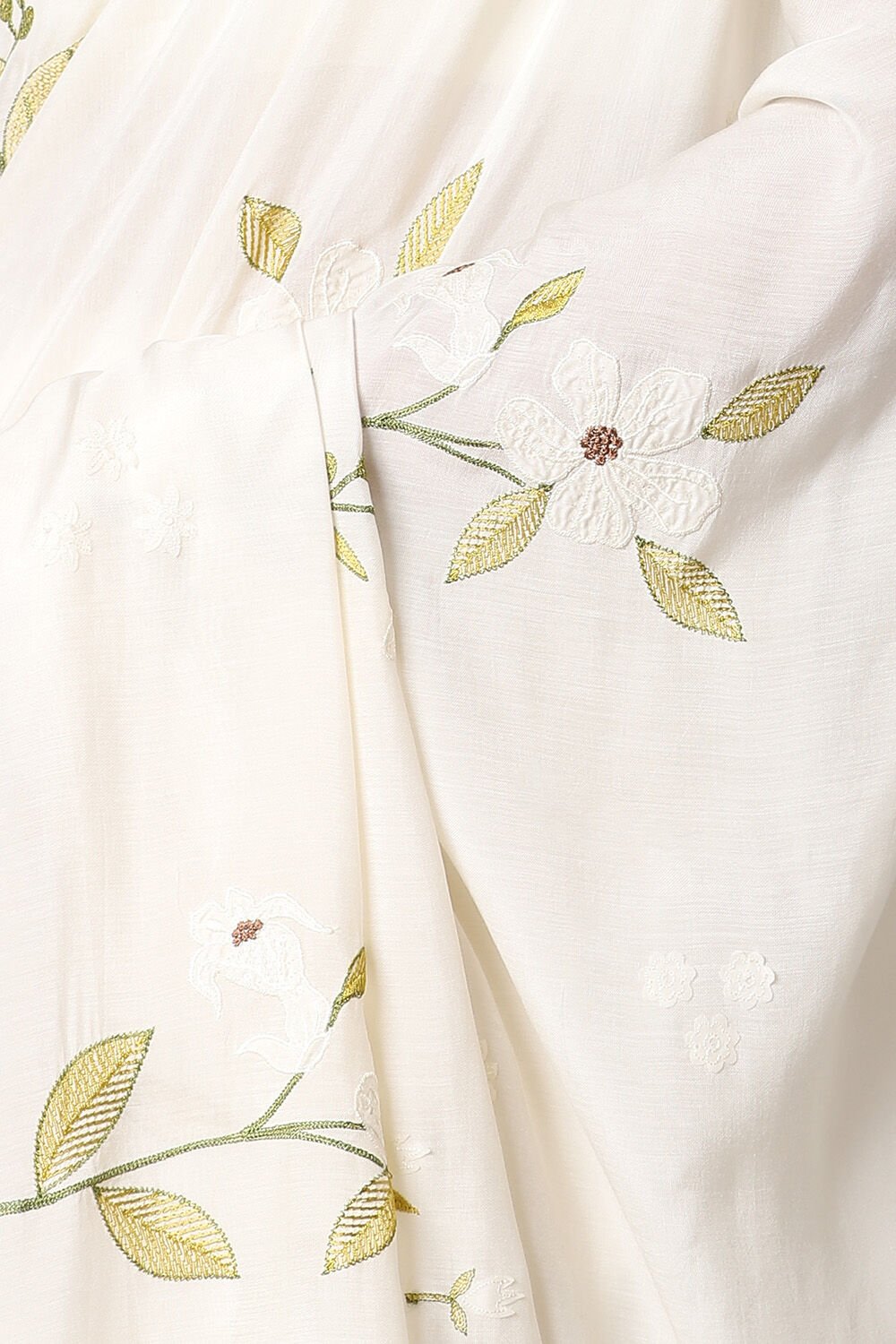 Off White Viscose Embroidered Saree image number null