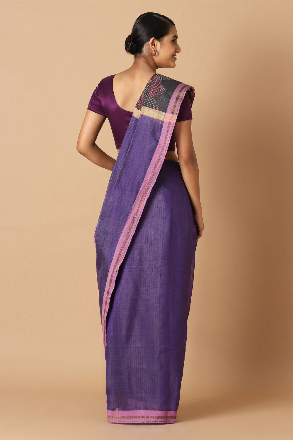 Violet Pure Silk Cotton Bengal Saree image number null