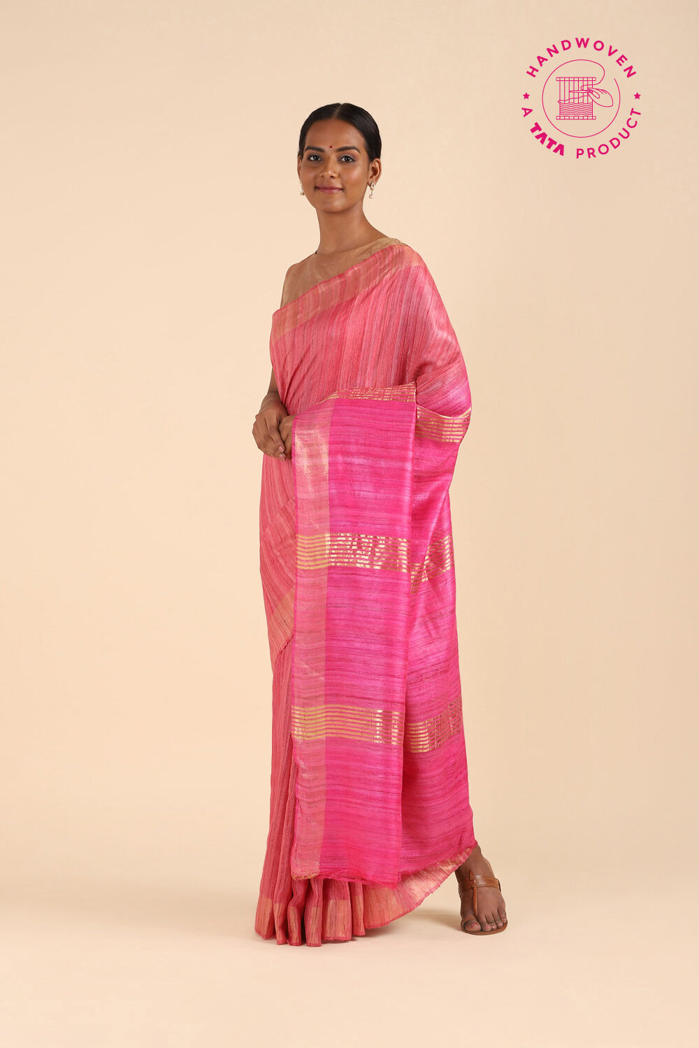 Pink Pure Tussar Silk Tie and Dye Saree image number null