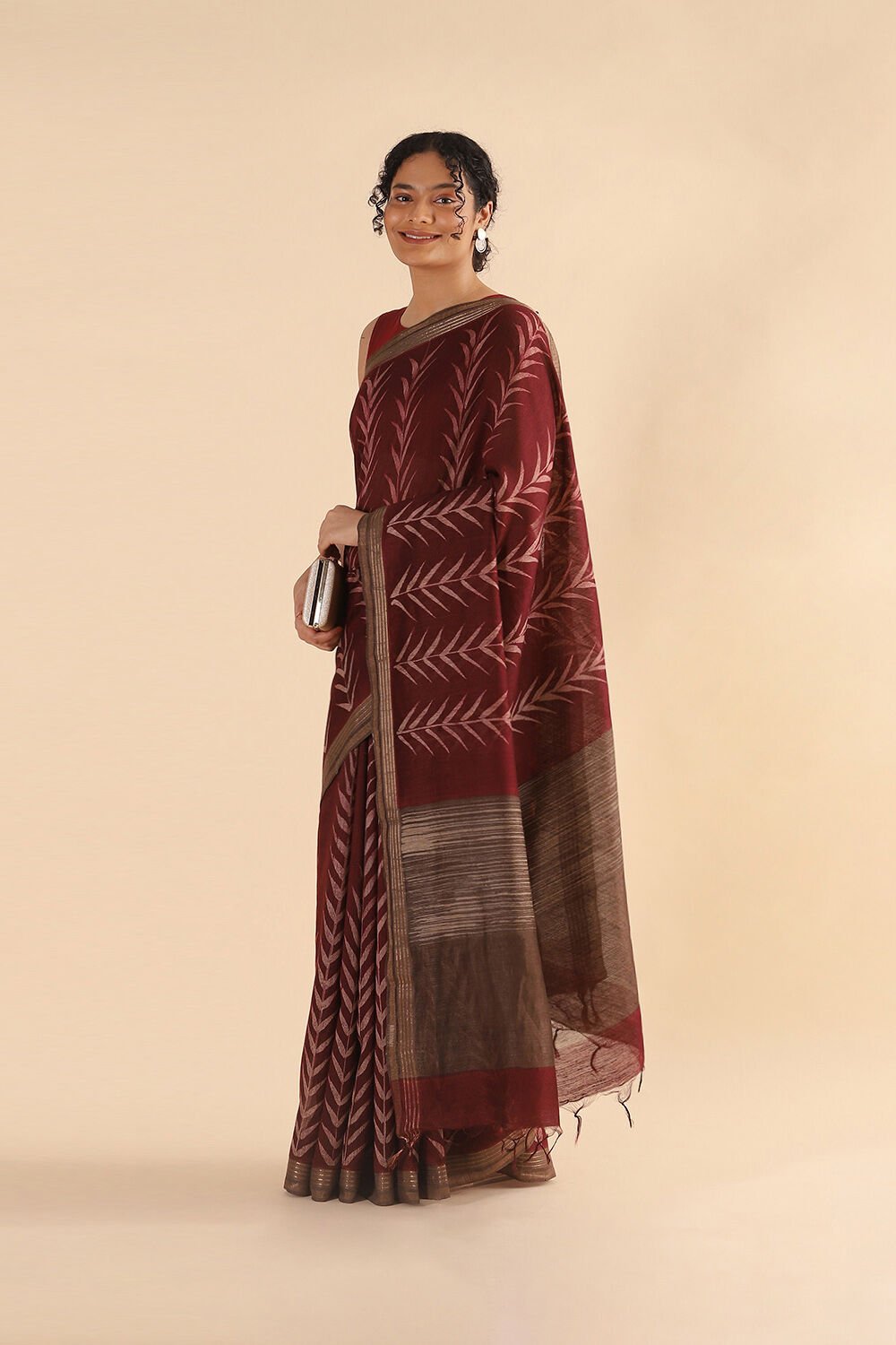 Dark Red Pure Tussar Vanya Printed Saree image number null