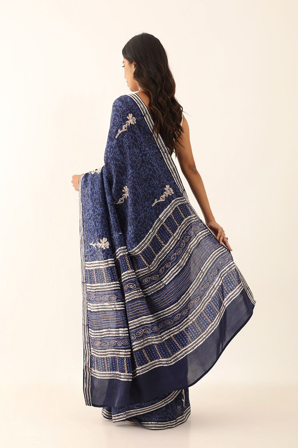 Dark Blue Viscose Luxe Batik Saree image number null