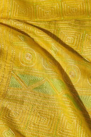 Yellow  Pure Tissue Linen Embroidered Saree thumbnail image number null