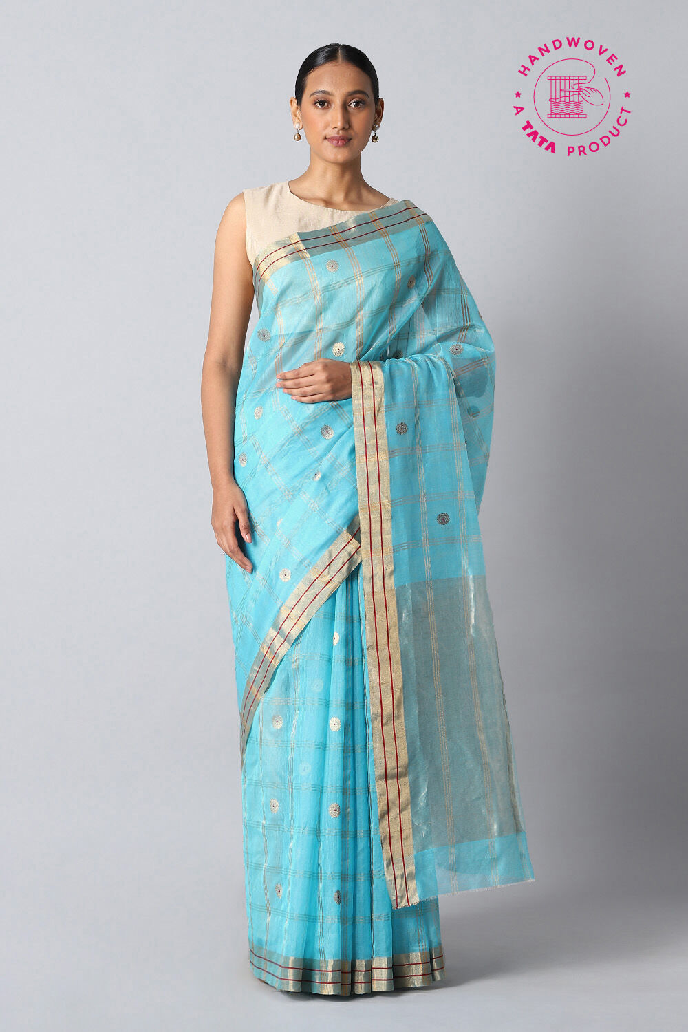 Light Blue Pure Silk Cotton Chanderi Saree image number null