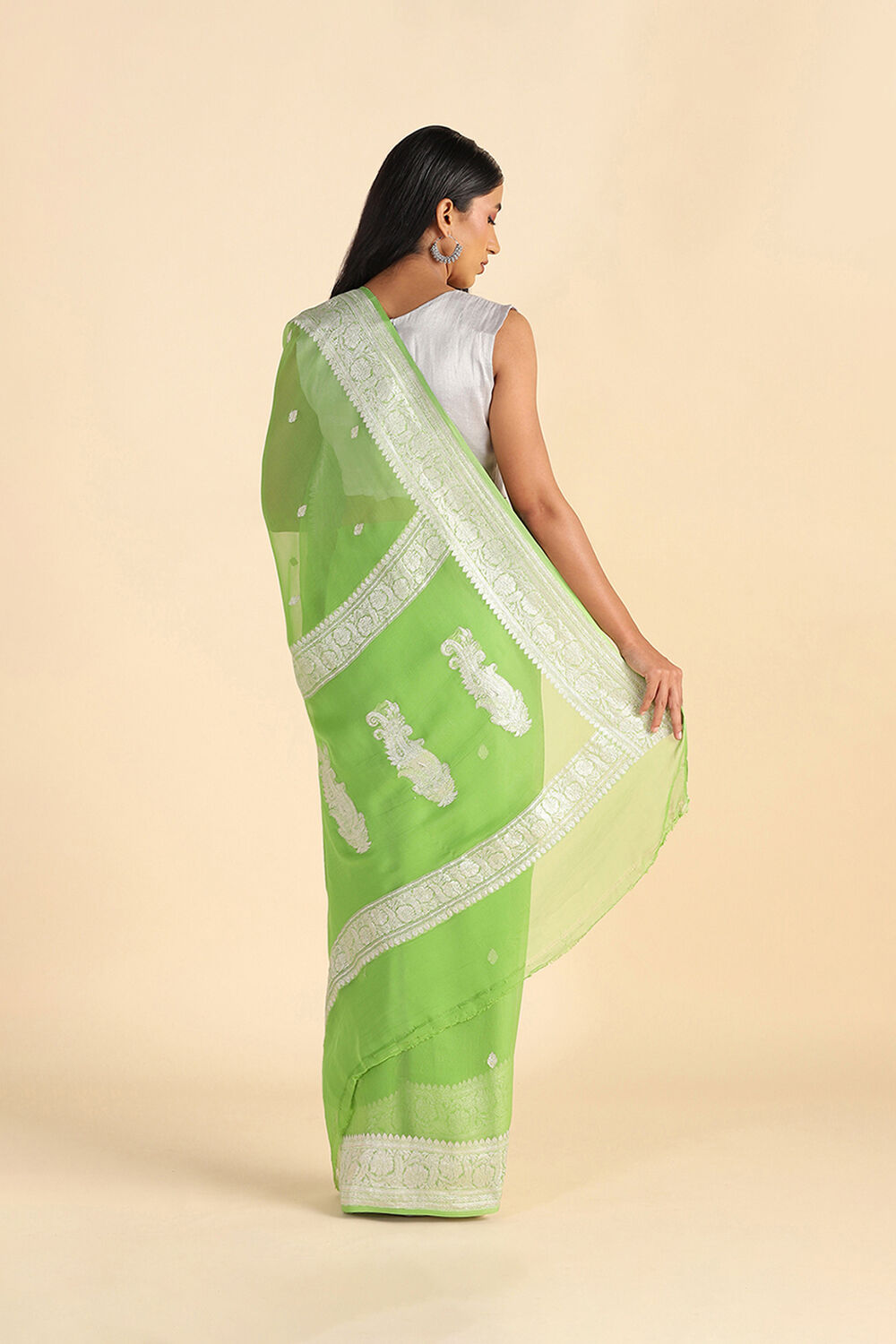Light Green Handwoven Banarasi Pure Georgette Saree image number null