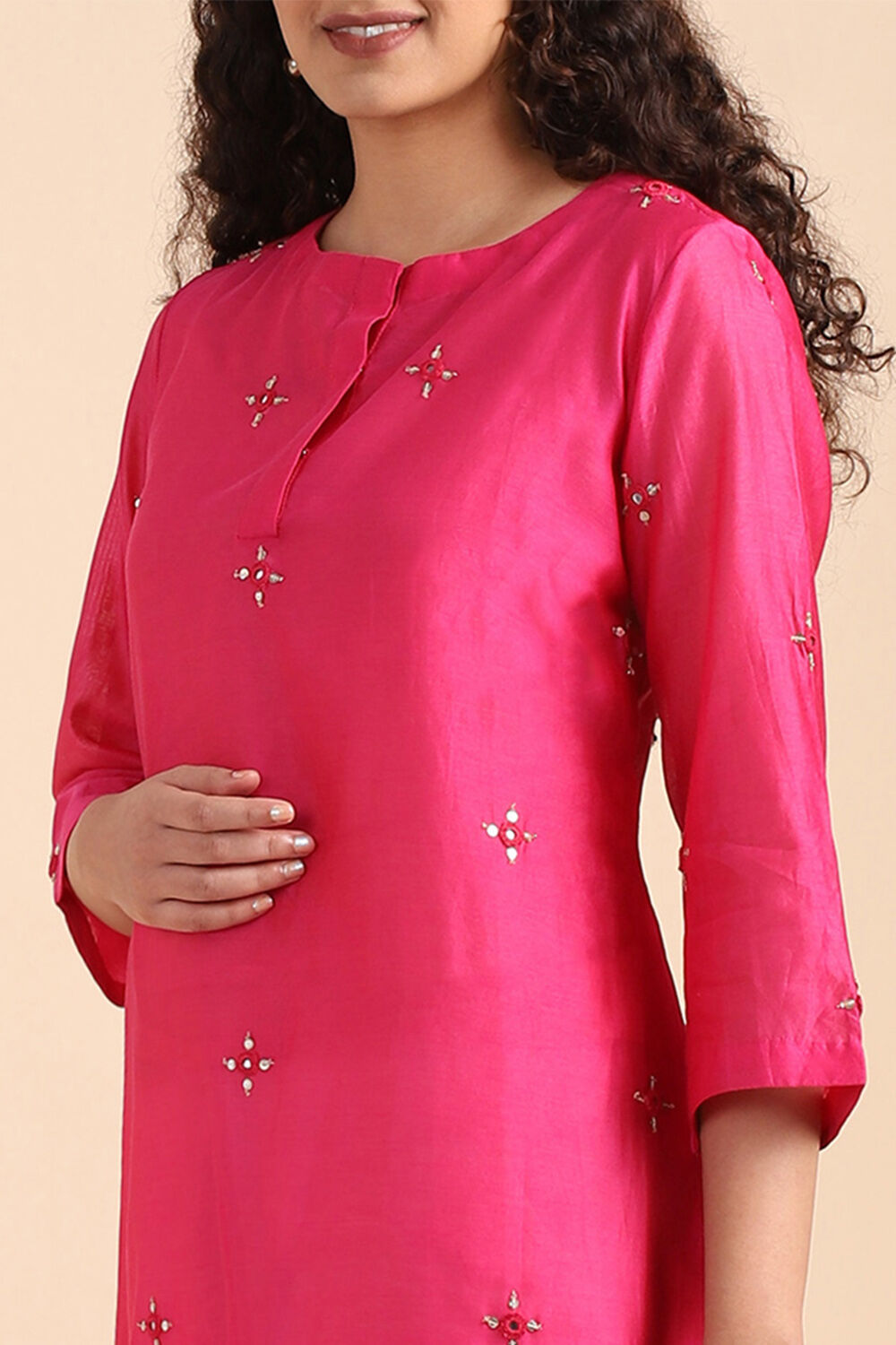 Pink Silk Cotton Embroidered Kurta image number null