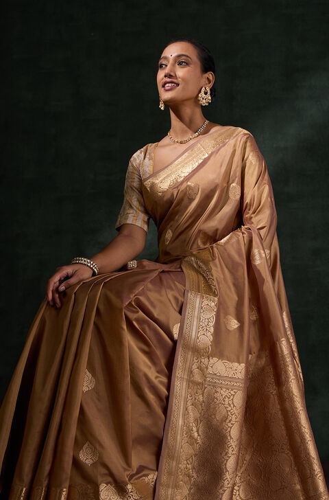 Brown Silk Viscose Kadwa Saree