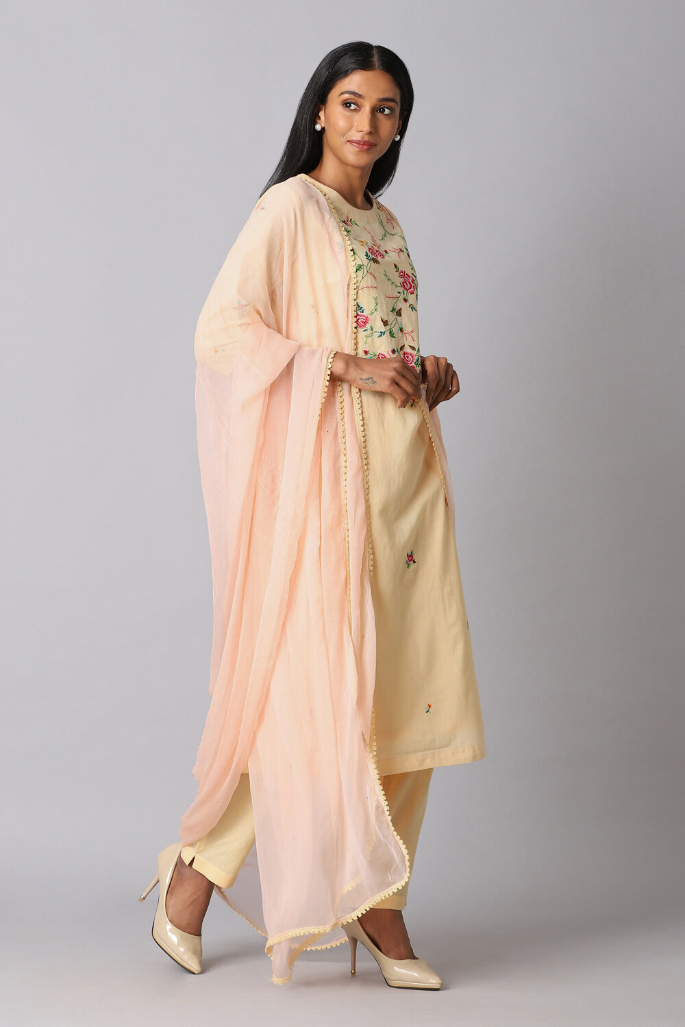 Light Yellow Viscose Embroidery Kurta Set image number null