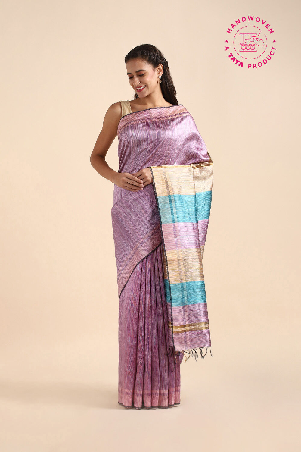 Purple Pure Tussar Silk Tie and Dye Saree image number null