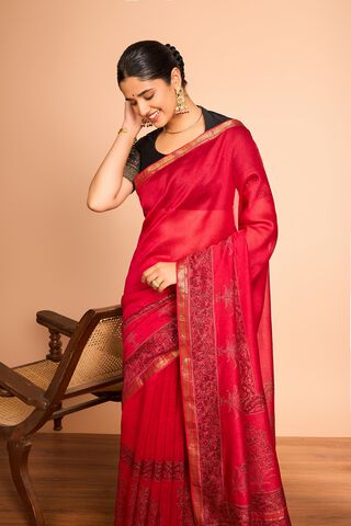 Red Rajasthan Pure Silk Cotton Printed Sanganeri Saree