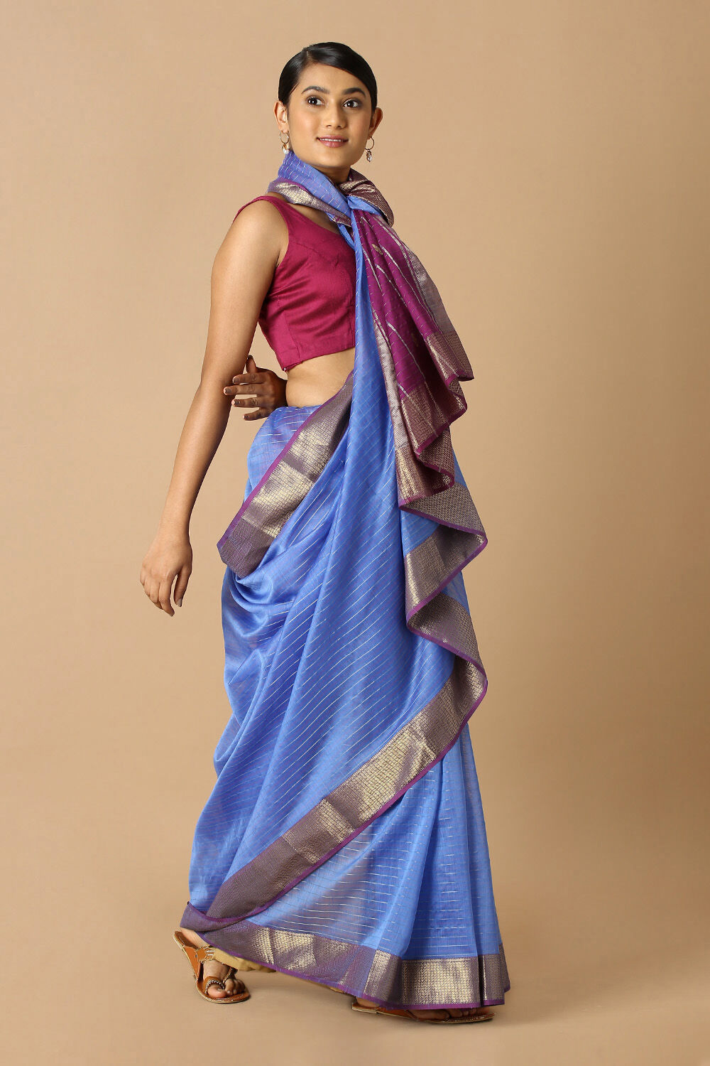 Blue Pure Silk Cotton Maheswari Saree image number null