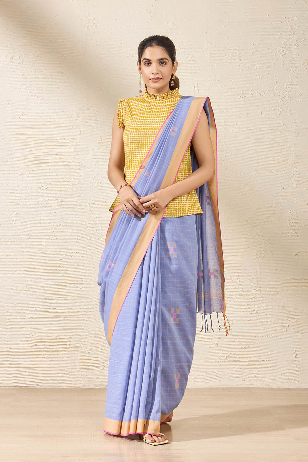 Violet Woven Pure Cotton Bengal Saree image number null