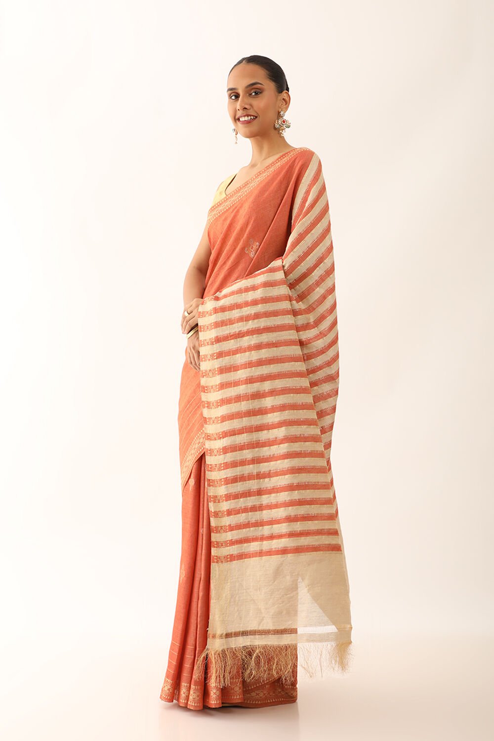 Light Orange Chattisgarh Pure Silk Tissue Woven Saree image number null