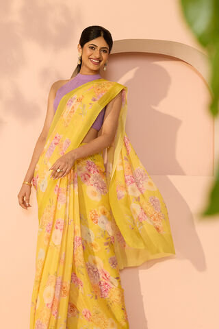 Light Yellow Printed Viscose Crepe Saree image number