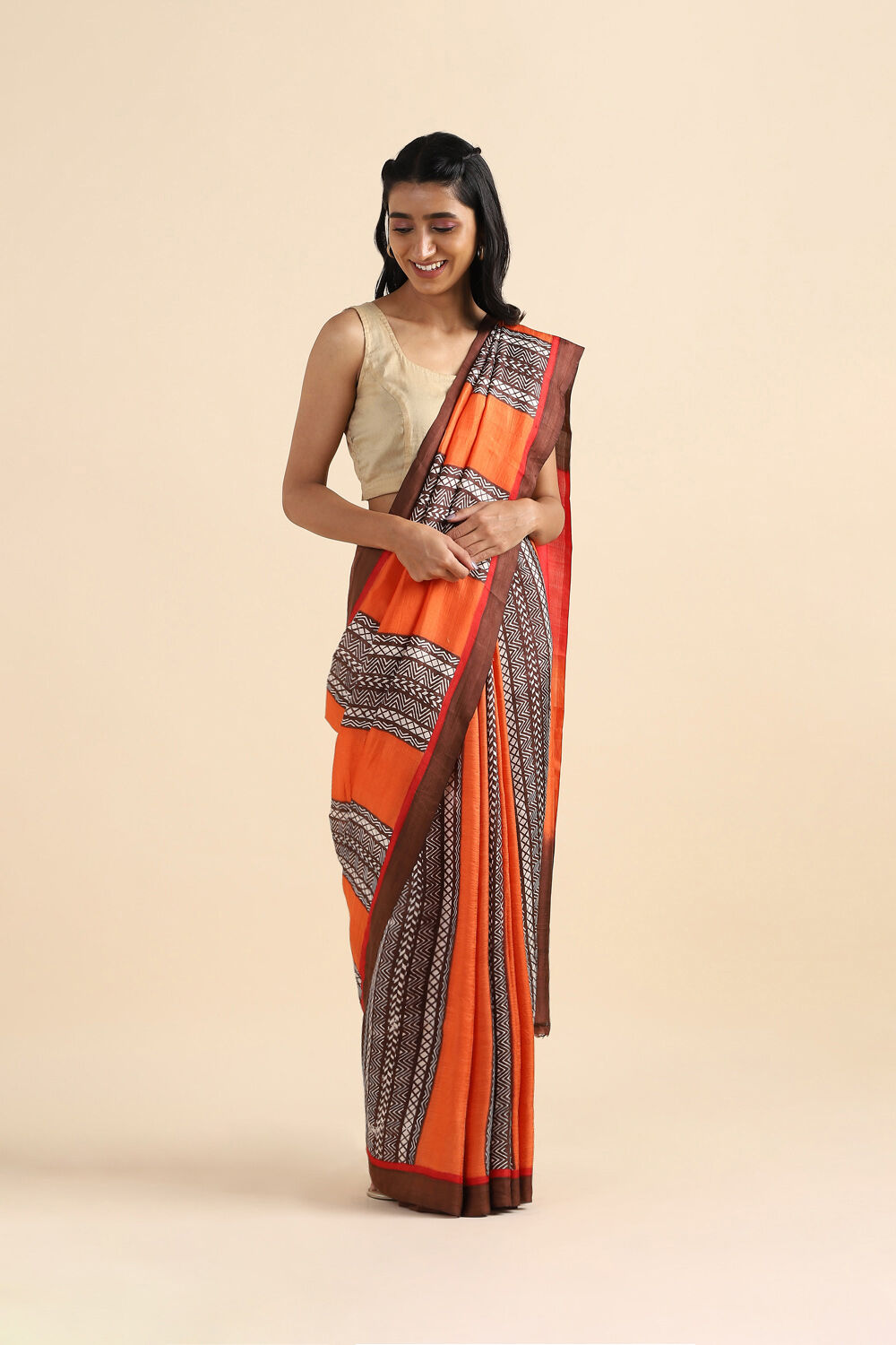 Orange Pure Silk Printed Saree image number null