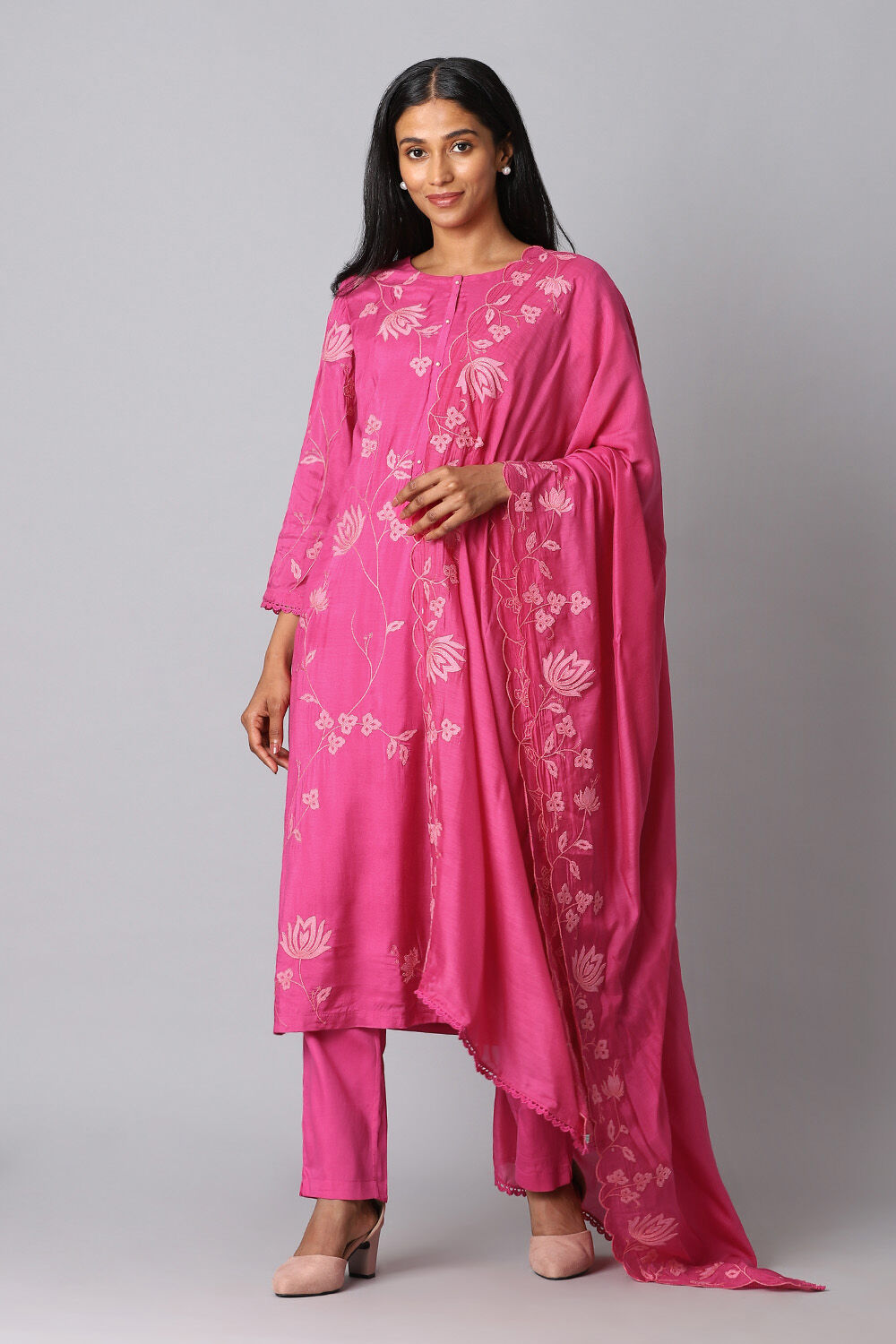 Pink Viscose Applique Kurta Set image number null