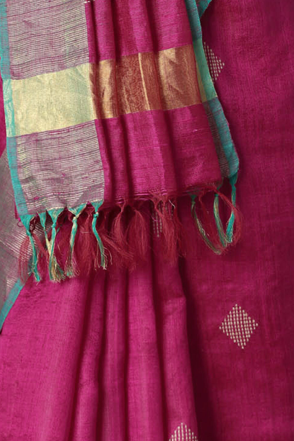 Dark Pink Pure Tussar Silk Bhagalpuri Saree image number null