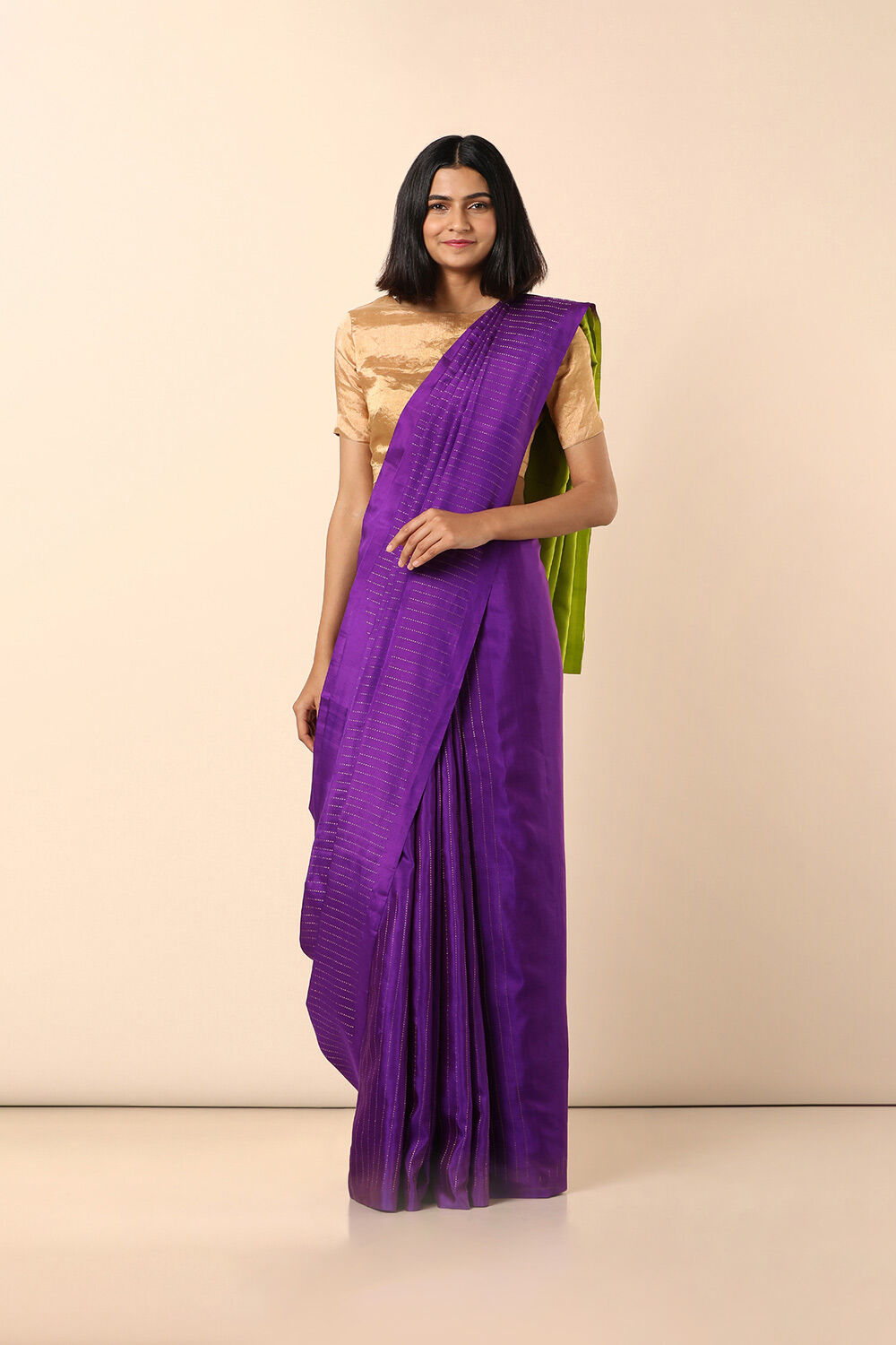 Violet Handwoven South Pure Silk Tencel Saree image number null