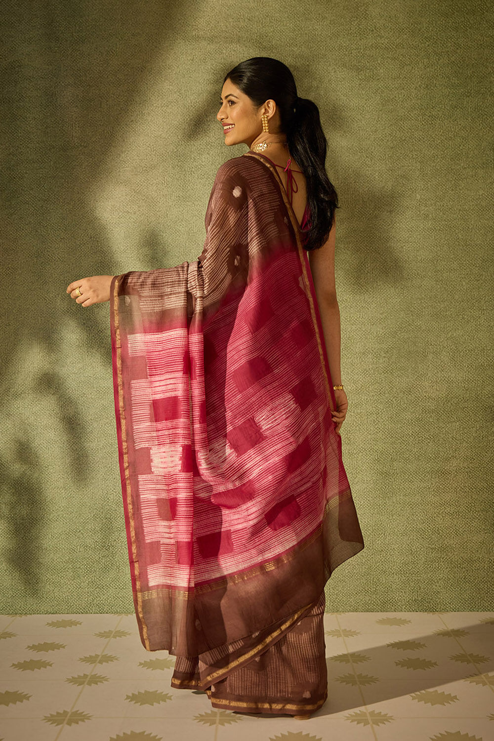Brown Rajasthan Pure Silk Cotton Tie & Dye Shibori Saree image number null