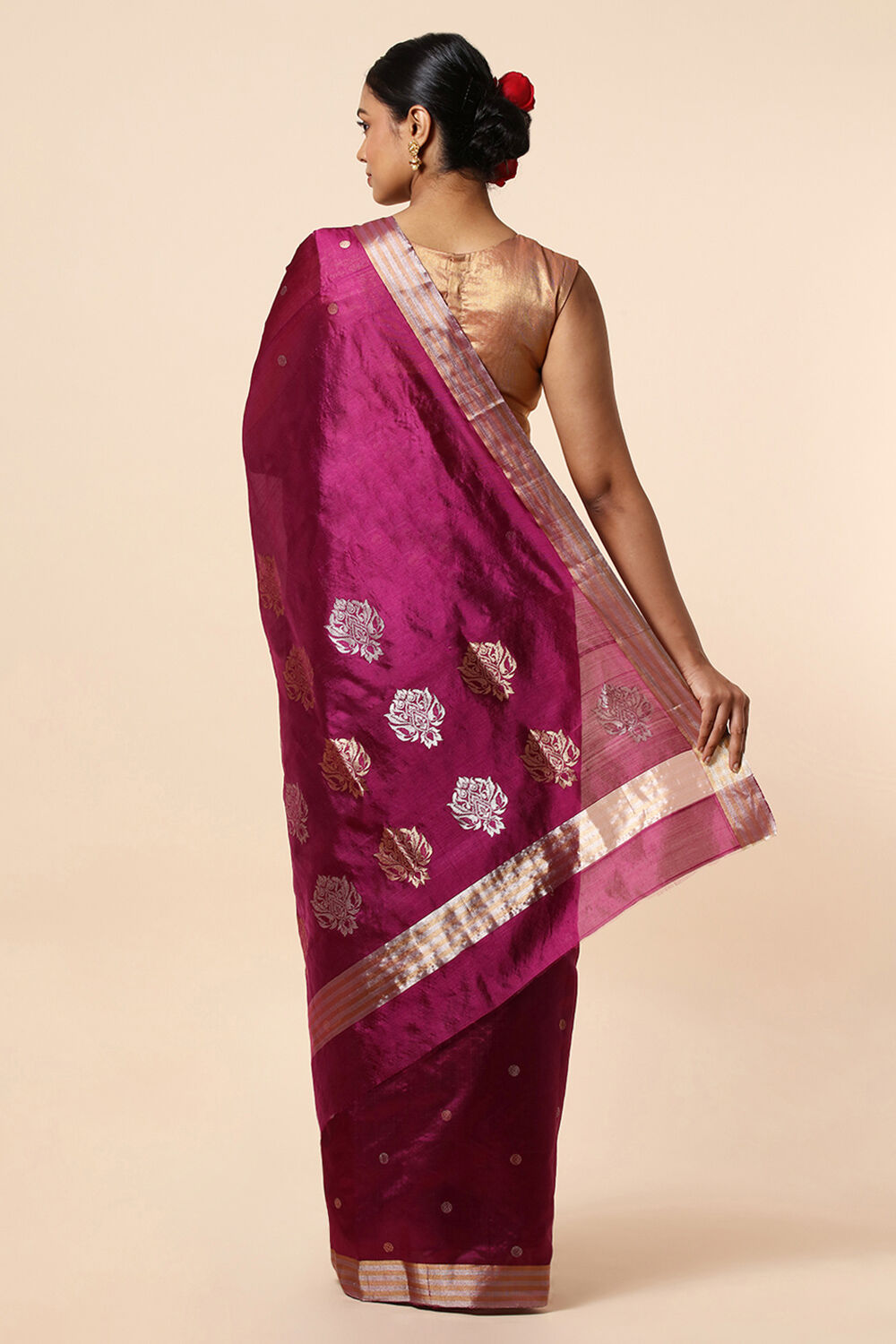 Dark Pure Pink Silk Chanderi Saree image number null