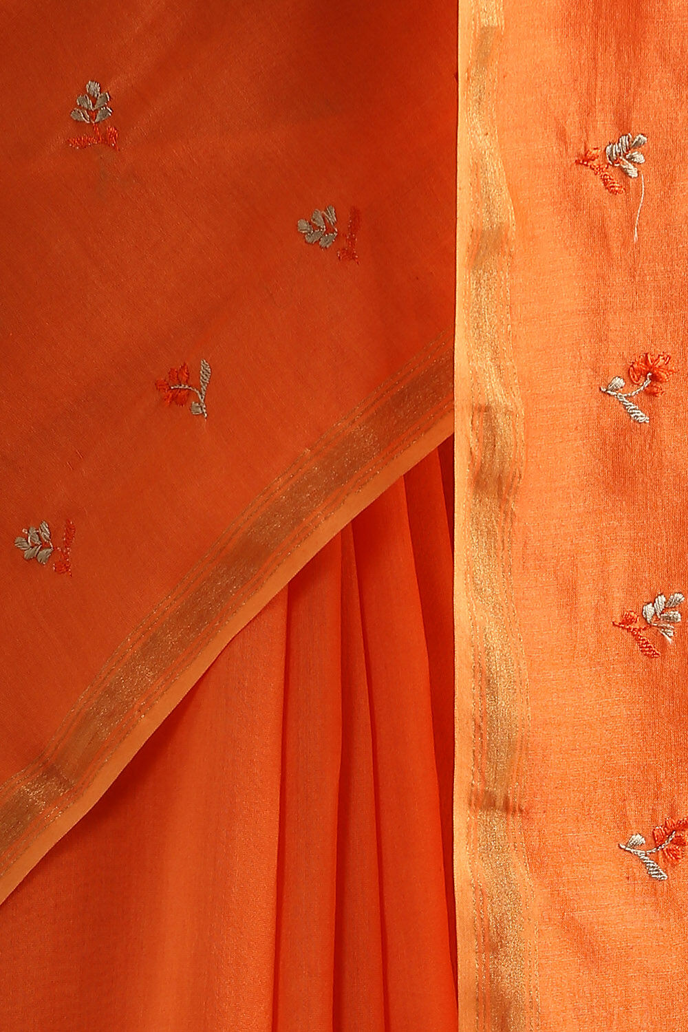 Orange Pure Silk Cotton Embroidered Saree image number null
