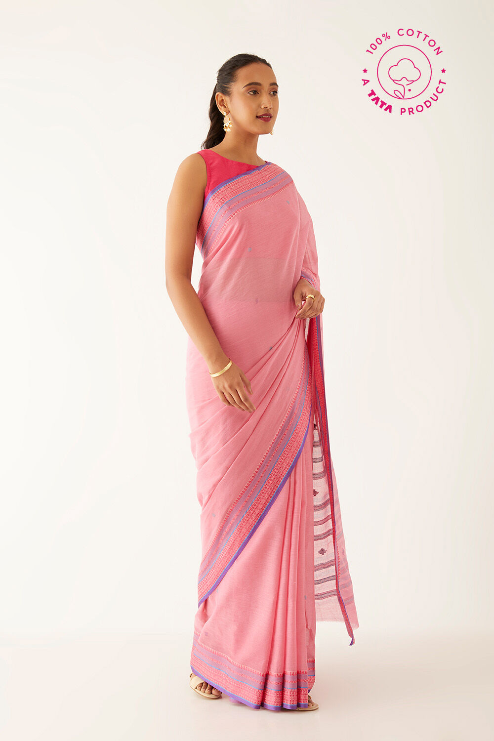 Light Pink Pure Cotton Bengali Jamdani Saree image number null