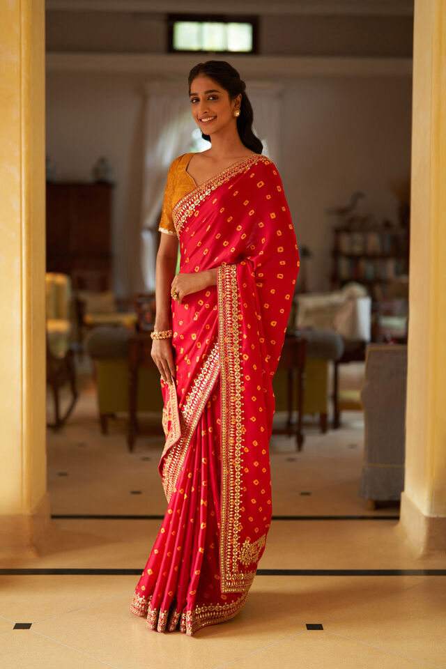 Pink Rajasthan Viscose Tie and Dye Saree