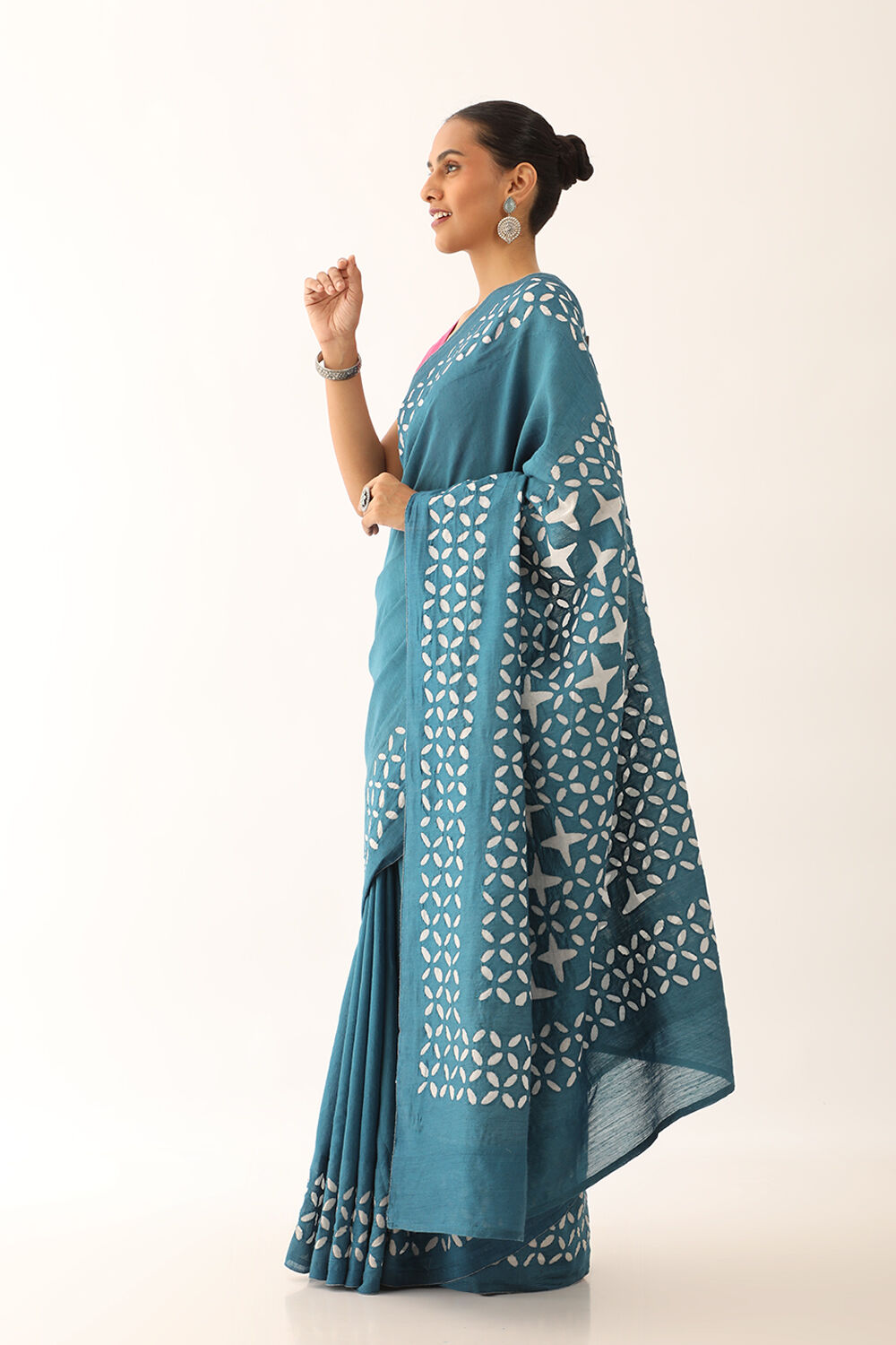 Dark Blue Craft Pure Tussar Silk Applique Saree image number null