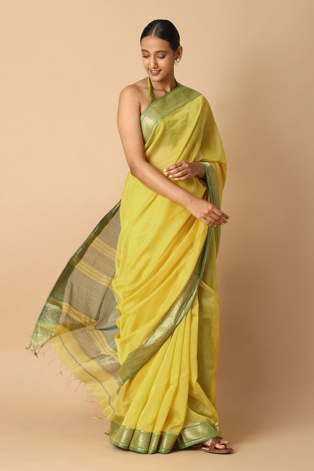 Yellow Pure Silk Cotton Maheswari Saree image number null