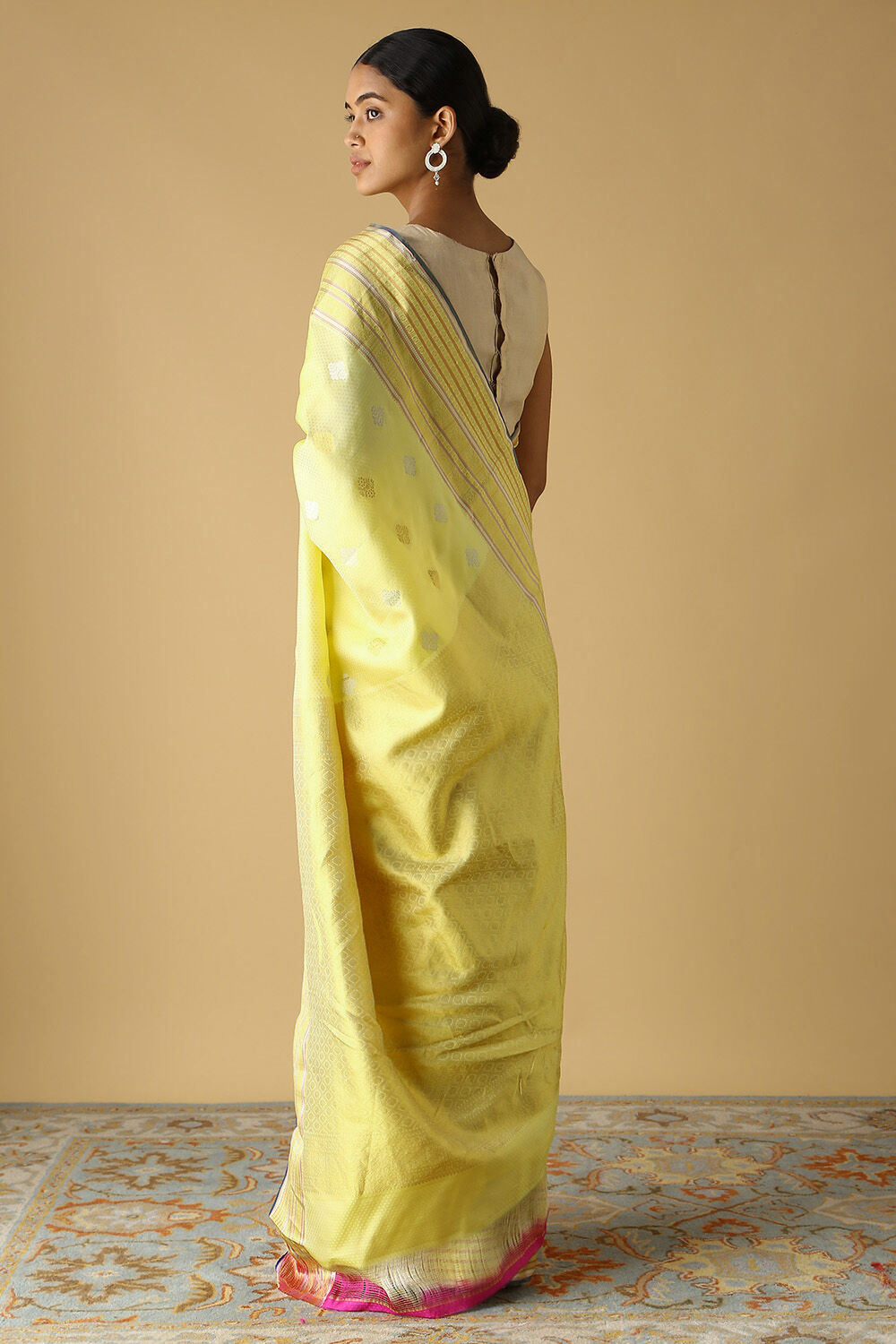 Light Yellow Pure Silk Kanjivaram inspired Saree image number null