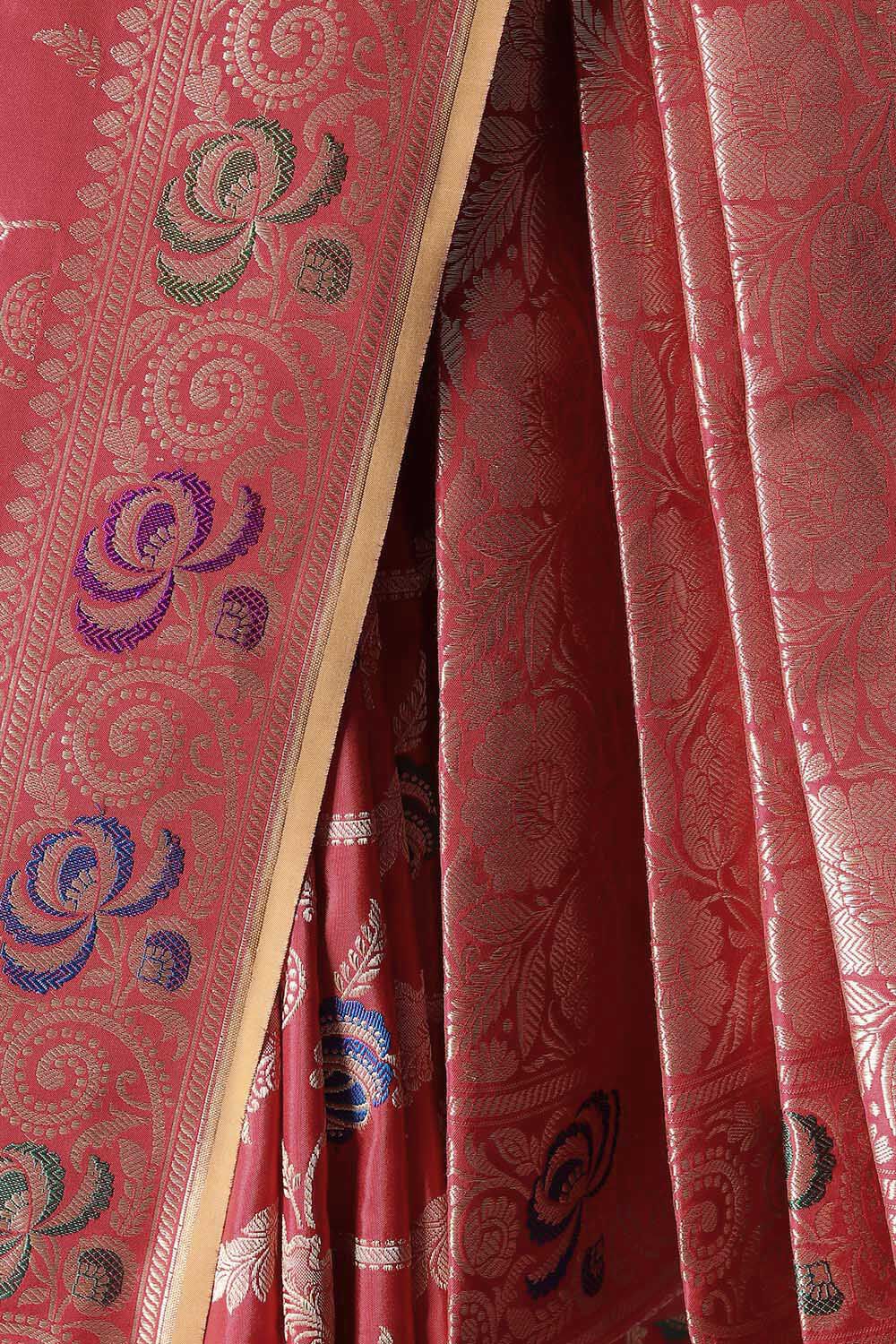 Red Pure Silk Kadwa Banarasi Saree image number null