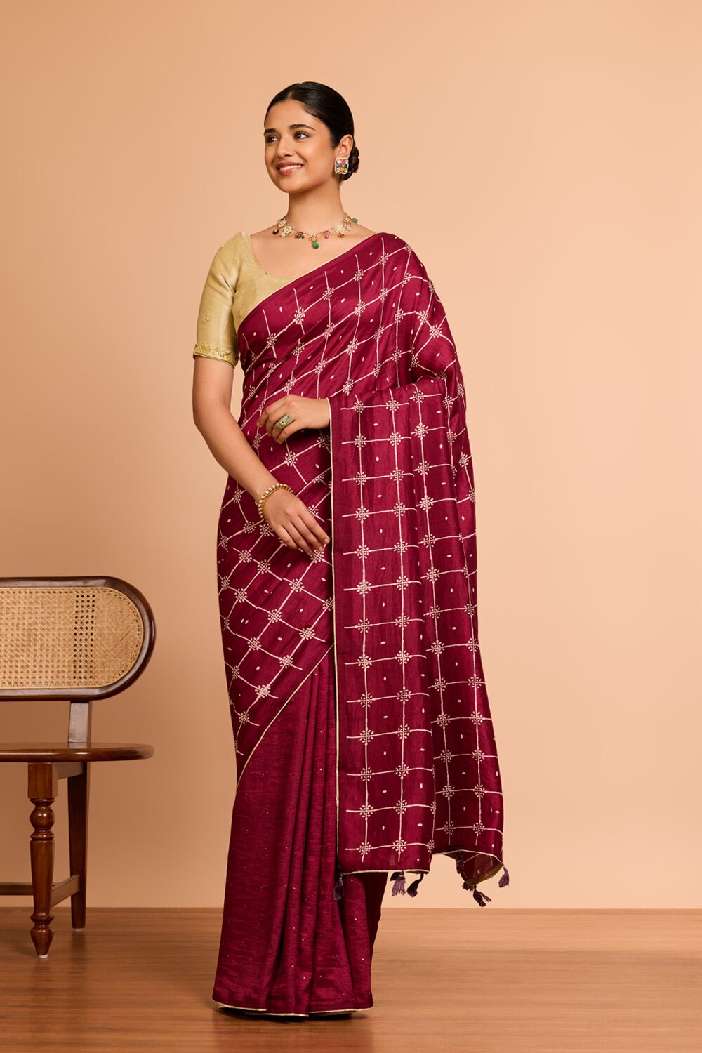Dark Pink Murshidabad Pure Silk Mukaish Saree image number null